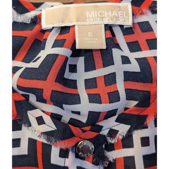 MICHAEL Michael Kors S Orange Navy White Geometric Print Blouse - Picture 2 of 4